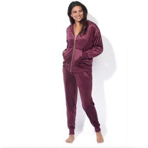 NEW Velour Hoodie & Jogger Tracksuit Set By Felina Size L   M0177